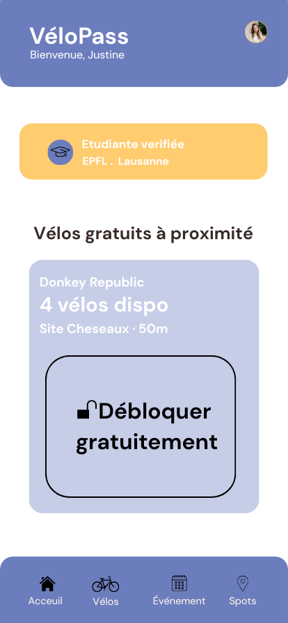 VéloPass app — écran accueil