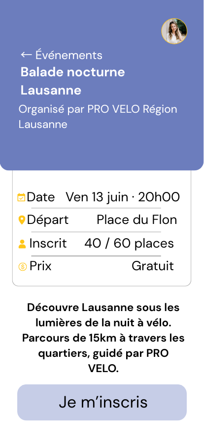 VéloPass app — détail inscription